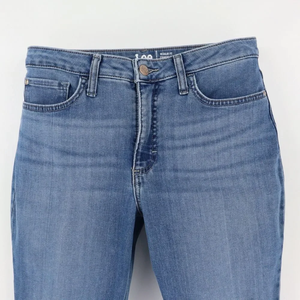 Lee Jeans Mid Rise Straight Leg Womens Size‎ 12P Blue Faded Cotton Blend Denim